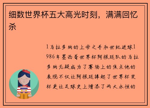 细数世界杯五大高光时刻，满满回忆杀