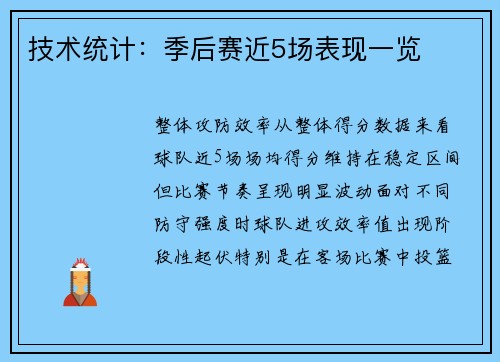 技术统计：季后赛近5场表现一览